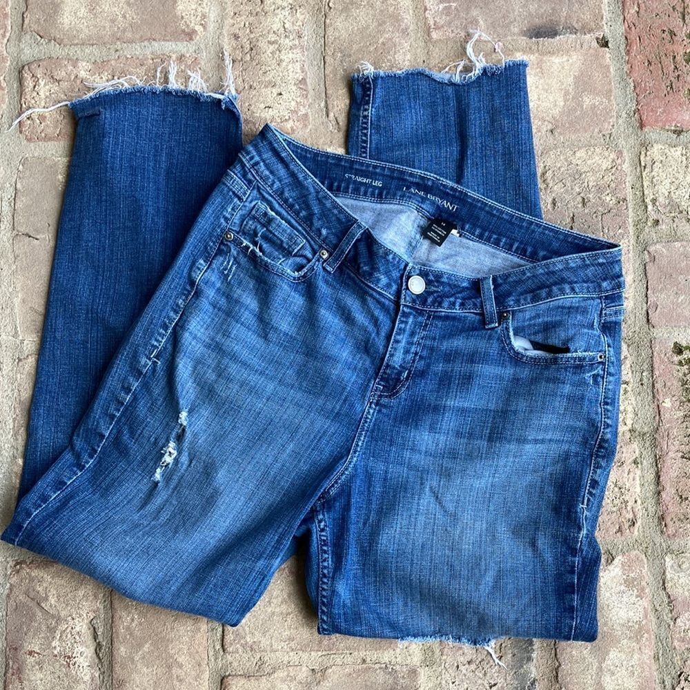 Lane Bryant Distressed Raw Frayed Hem Five Pocket Straight Leg Jeans Size 14 - Picture 3 of 14